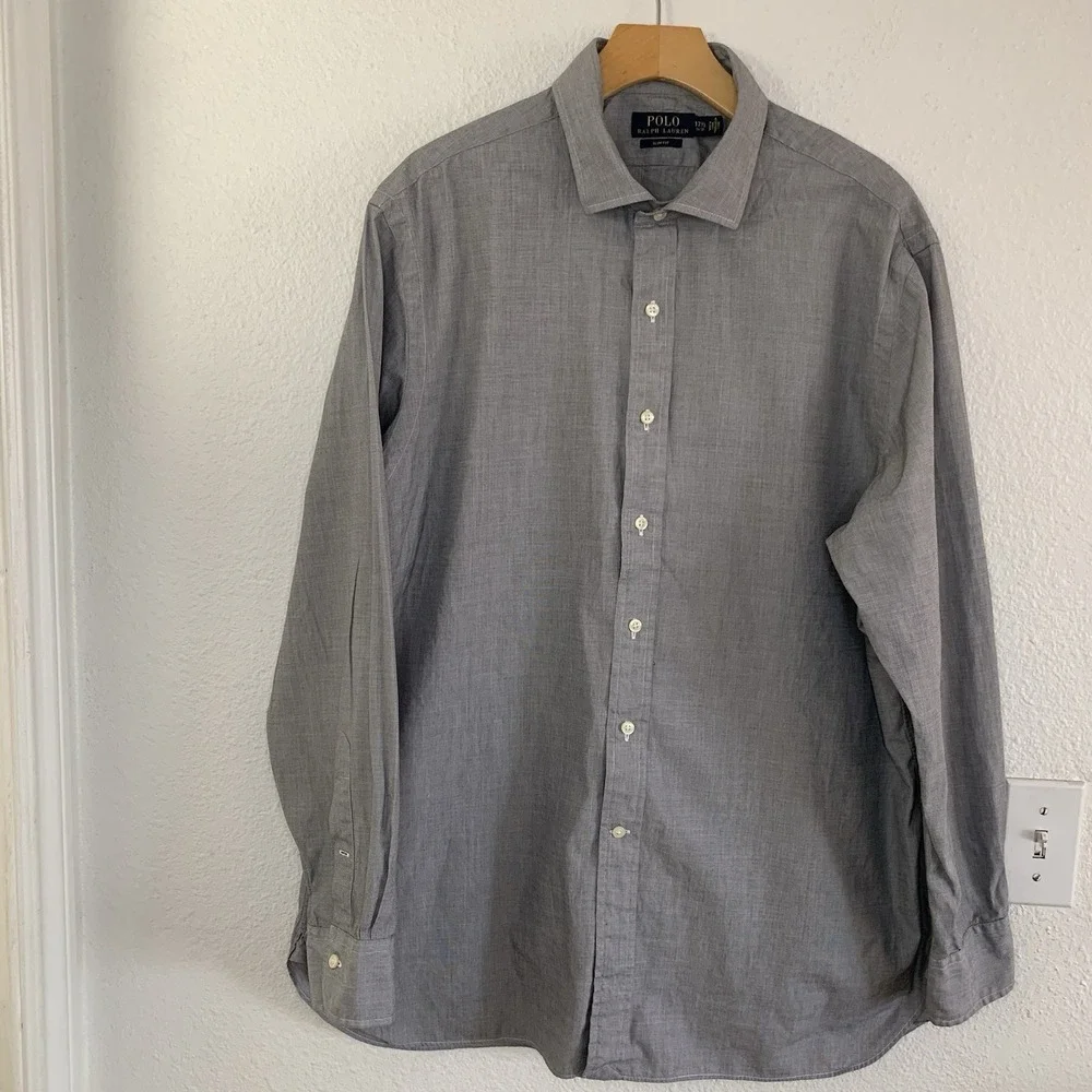 Polo Ralph Lauren Slim Fit Men's Gray Dress Shirt‎ 17.5 34/35